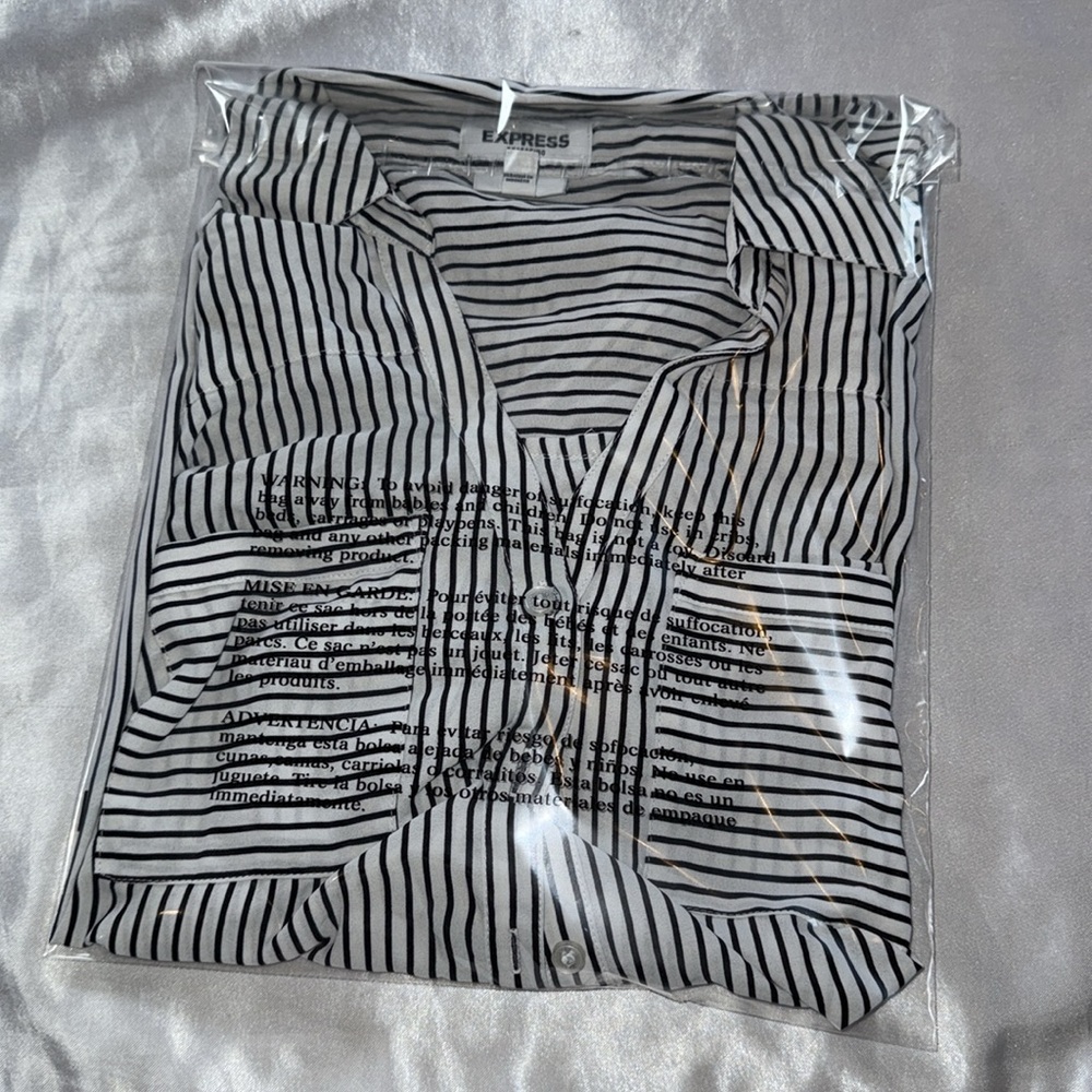 NWOT - Express - Portfolio - Button-Up Blouse - White/Black Stripe